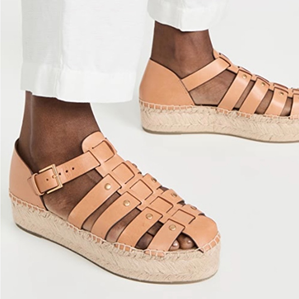Tory Burch Tan Leather Fisherman Platform Espadrilles Womens 7.5